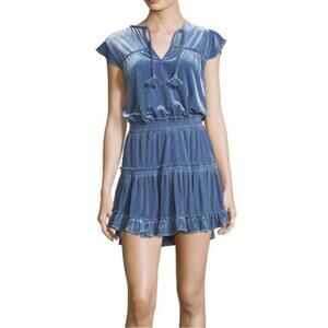 MISA Los Angeles Matias Blue Velvet Tier Mini Dress SMALL